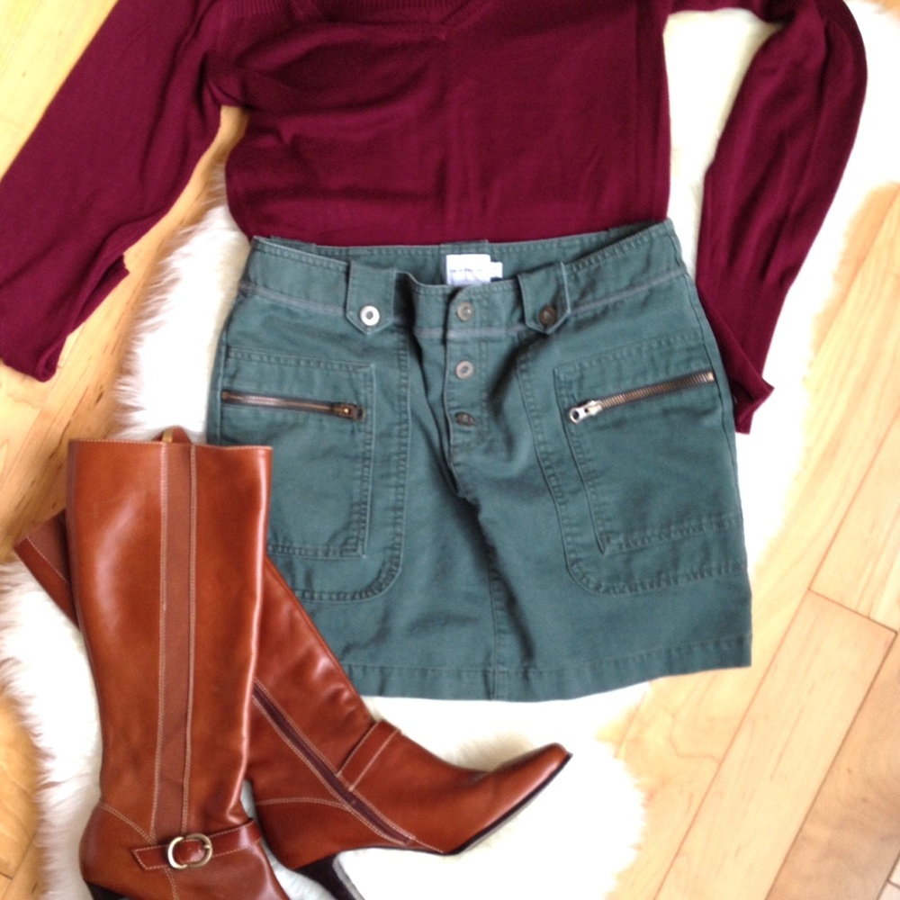 Vintage Y2K Calvin Klein Army Green Zippered Cargo Utility Mini Skirt Sz 7